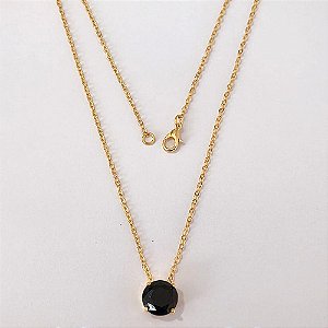 GARGANTILHA FOLHEADA A OURO - BANHADO COM 5 MILÉSIMOS + VERNIZ DIAMOND - CORRENTE CADEADO 45CM E PINGENTE EM ZIRCÔNIA REDONA PRETA 10MM - (OURO1173) OUGG000244