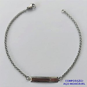 PULSEIRA EM AÇO INOXIDÁVEL - (BCOL032) CORRENTE ELO PORTUGUÊS 18CM - PLAQUINHA PARA GRAVAÇÃO 28MM (AÇO1311) - ACPS000754