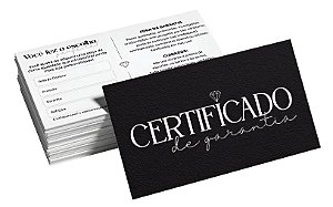CERTIFICADO DE GARANTIA + CUIDADOS COM A PEÇA - TAMANHO: 4,8 x 8,8 CM - 50 UNIDADES - COR: PRETA - PREB000072