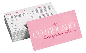CERTIFICADO DE GARANTIA + CUIDADOS COM A PEÇA - TAMANHO: 4,8 x 8,8 CM - 50 UNIDADES - COR: ROSA - PREB000070