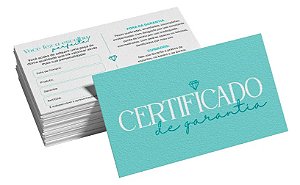 CERTIFICADO DE GARANTIA + CUIDADOS COM A PEÇA - TAMANHO: 4,8 x 8,8 CM - 50 UNIDADES - COR: Tifani - PREB000071