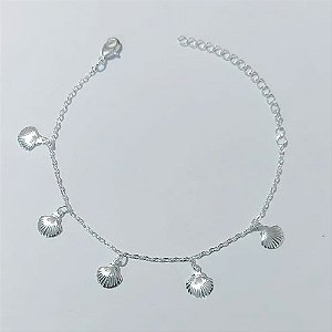 PULSEIRA FOLHEADA A PRATA COM 50 MILÉSIMOS + VERNIZ DIAMOND - PULSEIRA 15CM CONCHAS + EXTENSOR E FECHO LAGOSTA - PRPS001271