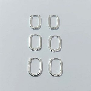 BRINCO FOLHEADO A PRATA COM 50 MILÉSIMO+ VERNIZ DIAMOND - TRIOS DE BRINCOS DE ARGOLAS QUADRADAS 12/11/10MM LARGURA 2MM PRBR001556