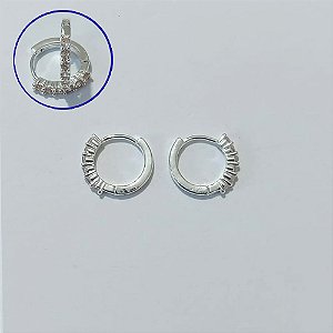 BRINCO FOLHEADO A PRATA COM 50 MILÉSIMO+ VERNIZ DIAMOND - BRINCO DE ARGOLAS COM MICRO ZIRCÔNIAS 14MM - PRBR001559