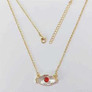 GARGANTILHA FOLHEADA A OURO - BANHADO COM 5 MILÉSIMOS + VERNIZ DIAMOND - GARGANTILHA COM PINGENTE OLHO COM ZIRCÔNIA CRISTAL E VERMELHA 22MM - TAMANHO 42CM + EXTENSOR (OURO1273) OUGG000270