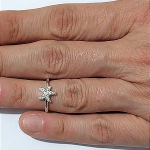 ANEL FOLHEADO A PRATA COM 50 MILÉSIMOS + VERNIZ DIAMOND ANEL FALANGE ESTRELA DO MAR COM MICRO ZIRCÔNIAS PRAN000085
