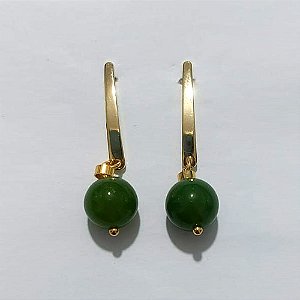 BRINCO FOLHEADO A OURO - BANHADO COM 5 MILÉSIMOS + VERNIZ DIAMOND - BRINCO DE PINO BASE FINA E PINGENTE EM ACRÍLICO VERDE 42MM - (OURO1318) OUBR000555