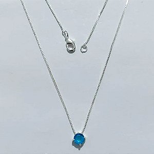 GARGANTILHA FOLHEADA A PRATA COM 50 MILÉSIMOS + VERNIZ DIAMOND CORRENTE VENEZIANA PINGENTE PONTO DE LUZ AZUL 6MM - PRGG001499