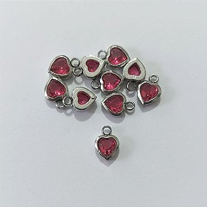 ACESSÓRIOS EM AÇO INOXIDÁVEL - PINGENTE SOLITÁRIO COM PEDRA EM ZIRCÔNIA ROSA FORMATO CORAÇÃO 6MM - ACAC000073