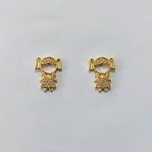 BRINCO FOLHEADO A OURO + VERNIZ DIAMOND - BRINCO DE PINO MENINA COM MICRO ZIRCÔNIAS 12MM OUBR000572