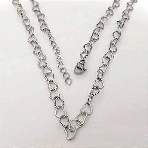 CORRENTE EM AÇO INOXIDÁVEL - CORRENTE CORAÇÃO - TAMANHO 50CM - FECHO LAGOSTA + EXTENSOR- COMPOSIÇÃO: AÇO INOXIDÁVEL - ACCR000230