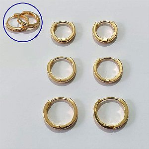 BRINCO FOLHEADO A OURO + VERNIZ - TRIO DE BRINCOS DE ARGOLA COM 1 FILEIRA DE MICRO ZIRCÔNIAS 16/14/12MM OUBR000593