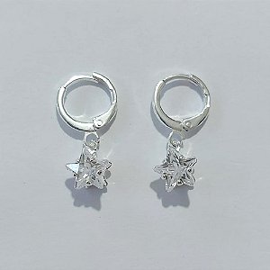 BRINCO FOLHEADO A PRATA + VERNIZ DIAMOND - BRINCO COM ARGOLA DE PRESSÃO PINGENTE ESTRELA 7MM PRBR001605