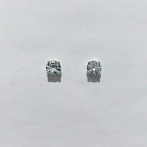 BRINCO FOLHEADO A PRATA + VERNIZ DIAMOND - BRINCO DE PINO COM ZIRCÔNIA REDONDA 8MM PRBR001607