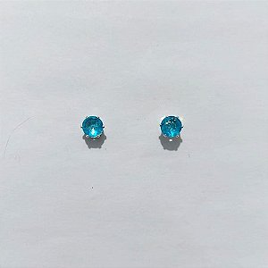BRINCO FOLHEADO A PRATA + VERNIZ DIAMOND - BRINCO DE PINO COM ZIRCÔNIA AZUL REDONDA 6MM PRBR001609