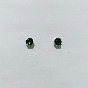 BRINCO FOLHEADO A PRATA + VERNIZ DIAMOND - BRINCO DE PINO COM ZIRCÔNIA VERDE REDONDA 6MM PRBR001610