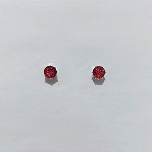 BRINCO FOLHEADO A PRATA + VERNIZ DIAMOND - BRINCO DE PINO COM ZIRCÔNIA ROSA REDONDA 6MM PRBR001611