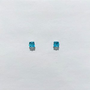 BRINCO FOLHEADO A PRATA + VERNIZ DIAMOND - BRINCO DE PINO COM ZIRCÔNIA AZUL QUADRADA 6MM PRBR001612