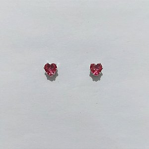 BRINCO FOLHEADO A PRATA + VERNIZ DIAMOND - BRINCO DE PINO COM ZIRCÔNIA CORAÇÃO ROSA 6MM PRBR001614