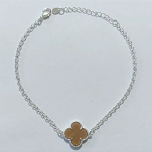 PULSEIRA FOLHEADA A PRATA COM 50 MILÉSIMOS + VERNIZ DIAMOND - PULSEIRA 18CM TREVO BEGE 13MM PRPS001299