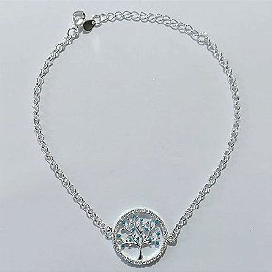 PULSEIRA FOLHEADA A PRATA COM 50 MILÉSIMOS + VERNIZ DIAMOND - PULSEIRA 18CM ÁRVORE DA VIDA CRAVEJADA COM MICRO ZIRCÔNIAS 19MM PRPS001300