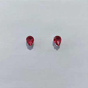 BRINCO FOLHEADO A PRATA + VERNIZ DIAMOND - BRINCO DE PINO GOTA ROSA 6MM PRBR001618
