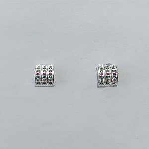 BRINCO FOLHEADO A PRATA + VERNIZ DIAMOND - BRINCO DE PINO COM MICRO ZIRCÔNIAS 6MM PRBR001619