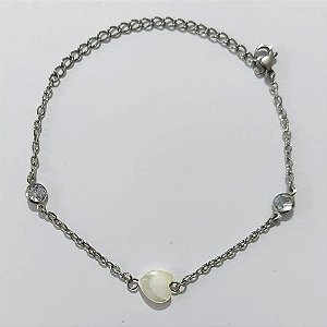 PULSEIRA EM AÇO INOXIDÁVEL - PULSEIRA 18CM COM PEDRAS CRISTAIS E CORAÇÃO EM PÉROLA - ACPS000770