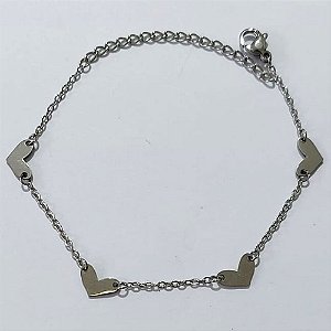 PULSEIRA EM AÇO INOXIDÁVEL - PULSEIRA 18CM COM CORACÕES LISOS E FECHO LAGOSTA - ACPS000771