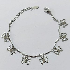 PULSEIRA EM AÇO INOXIDÁVEL - PULSEIRA 17CM COM BORBOLETAS VAZADAS E FECHO LAGOSTA - ACPS000776