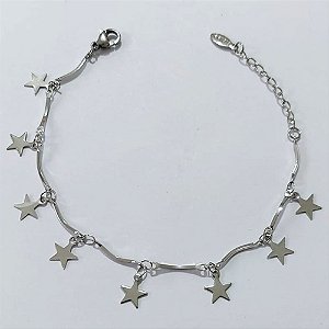 PULSEIRA EM AÇO INOXIDÁVEL - PULSEIRA 19CM COM ESTRELAS LISAS E PENDURADAS E FECHO LAGOSTA - ACPS000778
