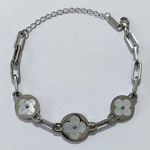 PULSEIRA EM AÇO INOXIDÁVEL - PULSEIRA 19CM COM TREVOS BRANCOS + FECHO LAGOSTA ACPS000780