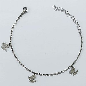 TORNOZELEIRA EM AÇO INOXIDÁVEL - TORNOZELEIRA 20CM COM PINGENTES LOVE + EXTENSOR ACTO0000020