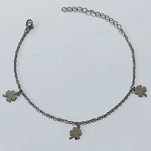 TORNOZELEIRA EM AÇO INOXIDÁVEL - TORNOZELEIRA 20CM COM PINGENTES TREVO + EXTENSOR ACTO0000021