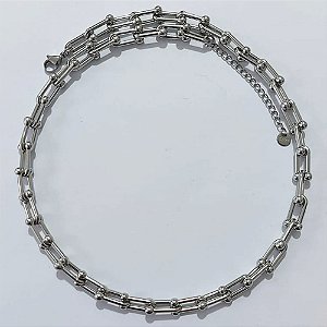 CORRENTE EM AÇO INOXIDÁVEL - CORRENTE 45CM COM ELOS DEGRADÊ - FECHO LAGOSTA + EXTENSOR - ACCR000237