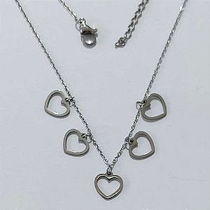 GARGANTILHA EM AÇO INOXIDÁVEL - GARGANTILHA 40CM COM CORAÇÕES VAZADOS + EXTENSOR - ACGG000584