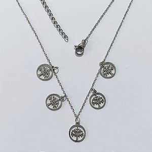 GARGANTILHA EM AÇO INOXIDÁVEL - GARGANTILHA 40CM COM ÁRVORES DA VIDA VAZADAS + EXTENSOR - ACGG000585