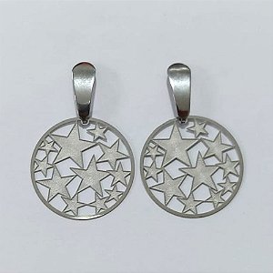 BRINCO EM AÇO INOXIDÁVEL- BRINCO DE PINO COM BASE LISA PINGENTE ESTRELAS 25MM ACBR000552