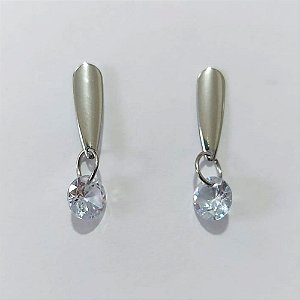 BRINCO EM AÇO INOXIDÁVEL- BRINCO DE PINO COM BASE LISA PINGENTE ZIRCÔNIA REDONDA 8MM ACBR000553