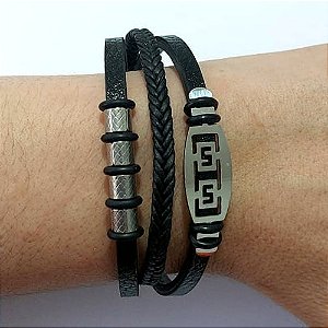PULSEIRA EM AÇO INOXIDÁVEL - PULSEIRA COM COURO E AÇO INOXIDÁVEL 3 EM 1 ACPS000806