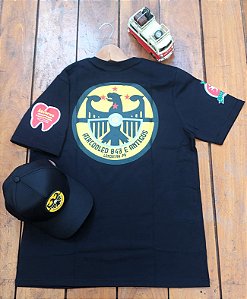 Camiseta Aircooled 043 e Antigos PRETA com logo de apoio nas mangas
