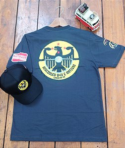 Camiseta Aircooled 043 e Antigos CINZA CHUMBO com logo de apoio nas mangas