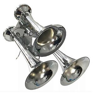BUZINA DE TREM COM 3 CORNETAS COM SOLENÓIDE BIVOLT (METAL)