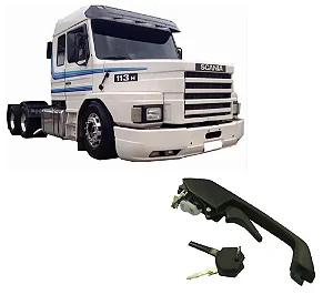 MAÇANETA EXTERNA PORTA ESQUERDA COM CHAVES (PRETA) - SCANIA (296209 / 005308)