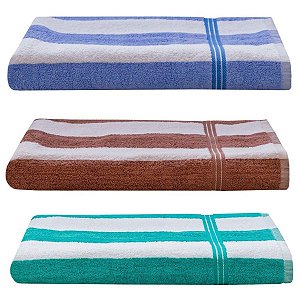 Toalha De Praia Algodão 100% 450g/m² Listrada 1,50m x 80cm Alta Absorção