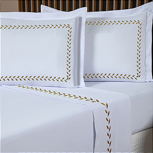 Jogo de Lençol Completo Cama Queen Bordado 4 Pçs Algodão