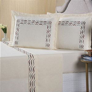 Jogo De Lençol King 04 Peças 100% Algodão Bordado Conforto Premium