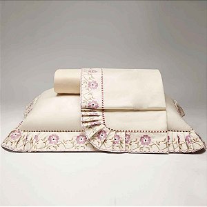 Jogo De Lençol Queen 4 Peças Percal 180 Fios Bordado Luxo