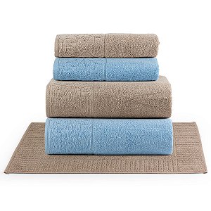 Jogo Toalha Banho 5 Peças Floral 100% Algodão Macia Absorção