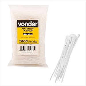 Abraçadeira de nylon branca 100 x 2,5 mm 1000 peças - Vonder